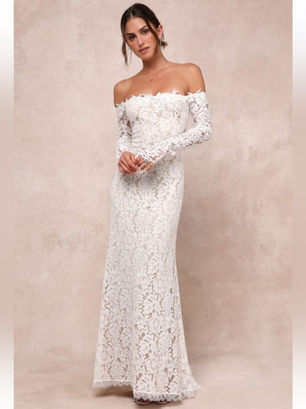 NWT Lulus Romance Dreamer White Lace Off-the-Shoulder Maxi Dress - Picture 1 of 12
